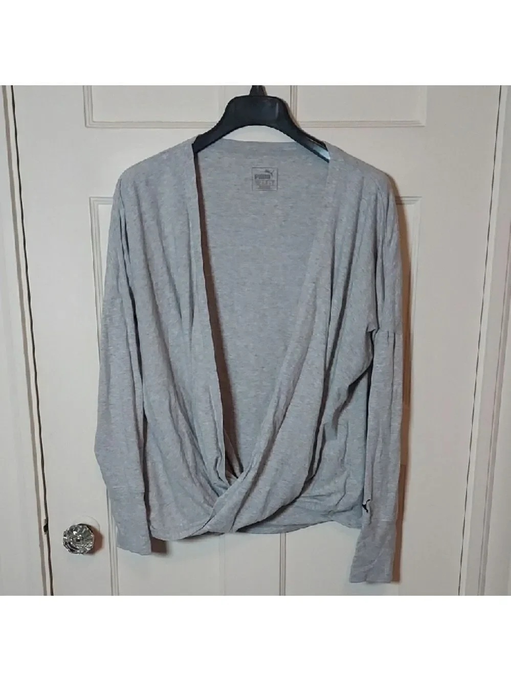 Puma Light Gray Open-Front Twist-Hem Draped Cardigan Sz XL
